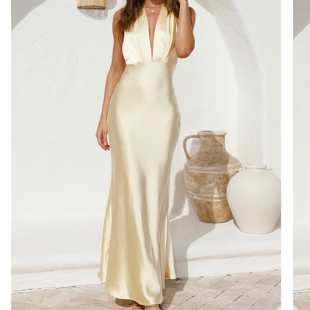 Fortunate One Yellow Satin Maxi Dress